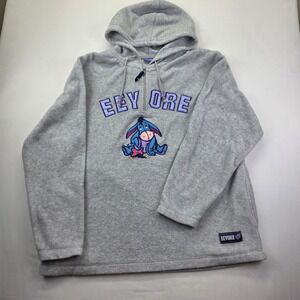 Disney Eeyore Fleece Pullover Hoodie Light Gray Embroidered Graphic Size Large
